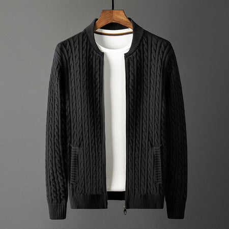 Men's Ribbed Knit Cardigan Sweater - ANIBEY