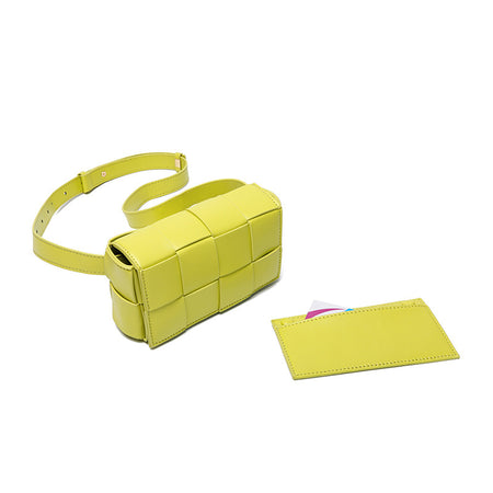 Belt Cassette Weave Leather Flap Bag Women Fashion Small Box Shoulder Bag Genuine Leather Chest Bag Ladies Waist Phone Bag - ANIBEY