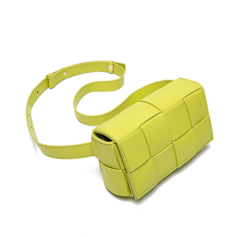 Belt Cassette Weave Leather Flap Bag Women Fashion Small Box Shoulder Bag Genuine Leather Chest Bag Ladies Waist Phone Bag - ANIBEY
