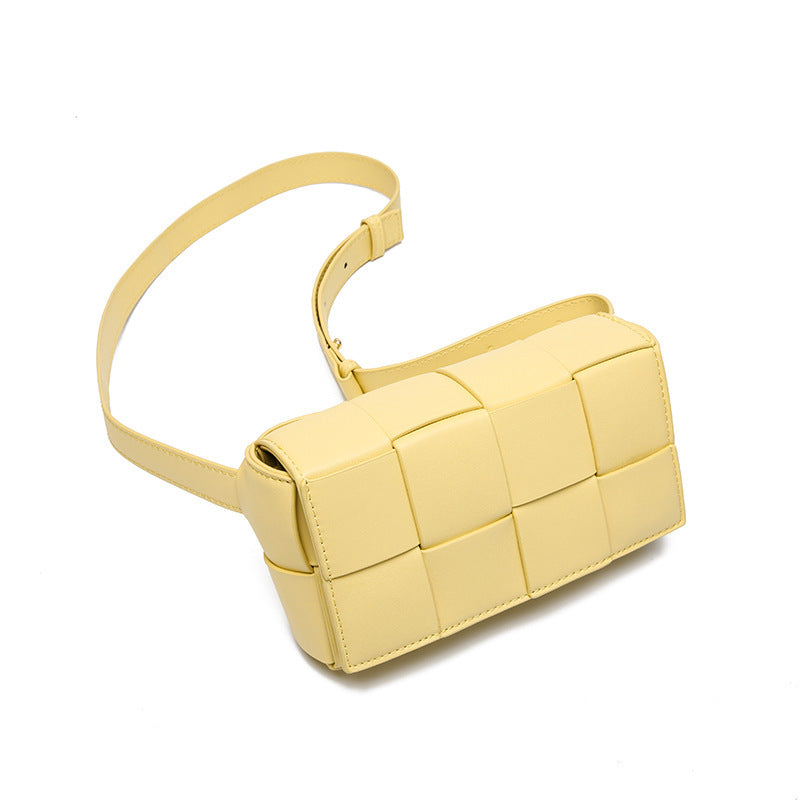 Belt Cassette Weave Leather Flap Bag Women Fashion Small Box Shoulder Bag Genuine Leather Chest Bag Ladies Waist Phone Bag - ANIBEY