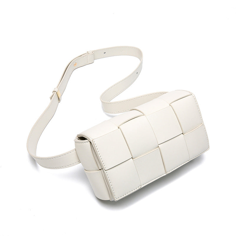 Belt Cassette Weave Leather Flap Bag Women Fashion Small Box Shoulder Bag Genuine Leather Chest Bag Ladies Waist Phone Bag - ANIBEY