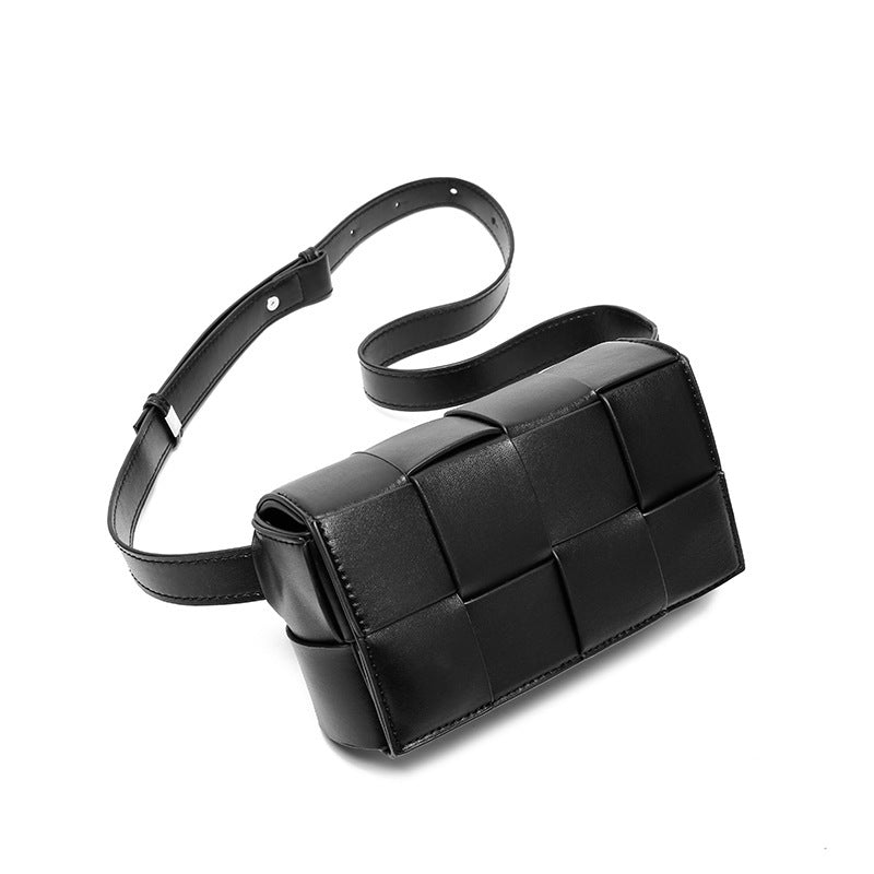 Belt Cassette Weave Leather Flap Bag Women Fashion Small Box Shoulder Bag Genuine Leather Chest Bag Ladies Waist Phone Bag - ANIBEY