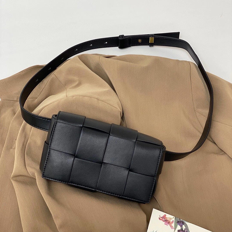 Belt Cassette Weave Leather Flap Bag Women Fashion Small Box Shoulder Bag Genuine Leather Chest Bag Ladies Waist Phone Bag - ANIBEY
