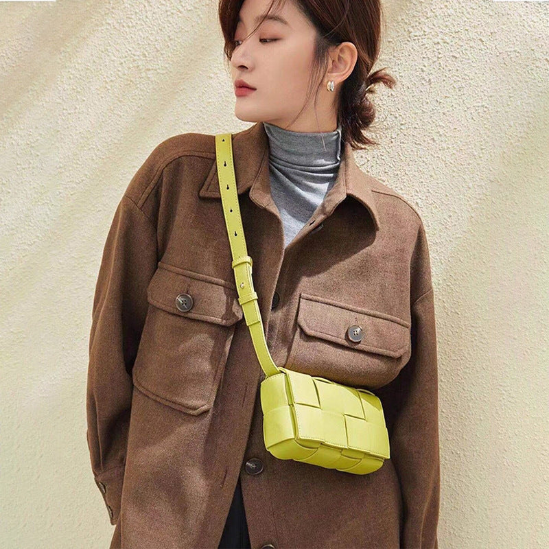 Belt Cassette Weave Leather Flap Bag Women Fashion Small Box Shoulder Bag Genuine Leather Chest Bag Ladies Waist Phone Bag - ANIBEY