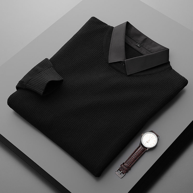 Fake Two-Piece Shirt Collar Knitted Sweater For Men - ANIBEY