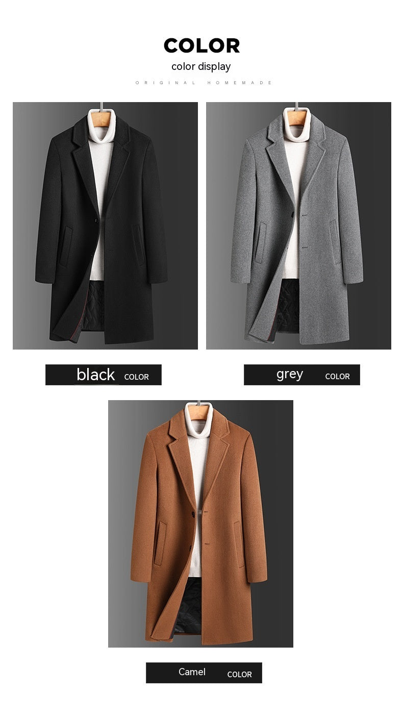 Winter Woolen Men's Slim Long Casual Trench Coat Thick Warm Jacket - ANIBEY