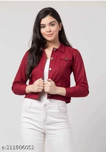 Cotton Blend Jacket for Women (Maroon, S) - ANIBEY