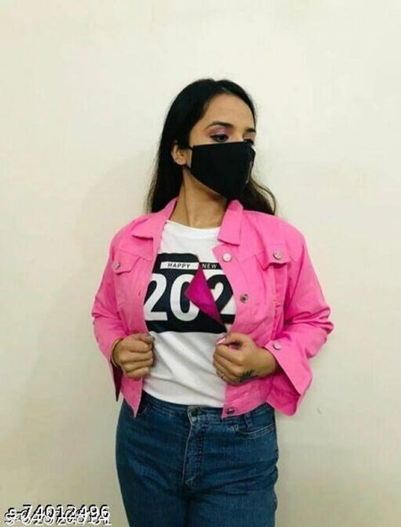 Cotton Blend Jacket for Women (Pink, S) - ANIBEY