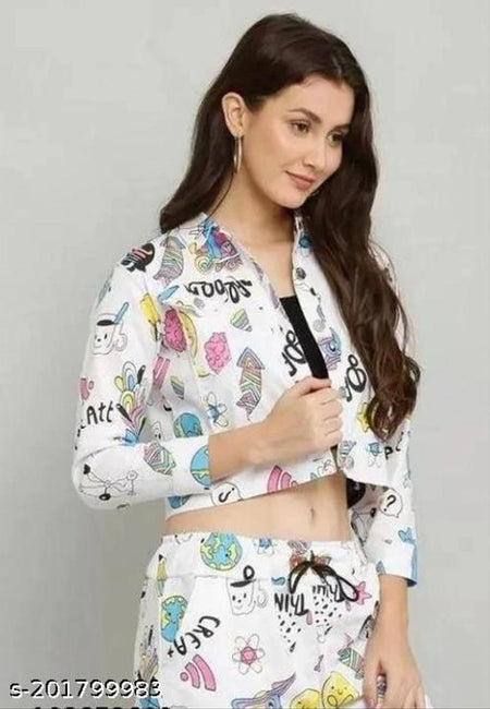 Cotton Blend Jacket for Women (White, S) - ANIBEY