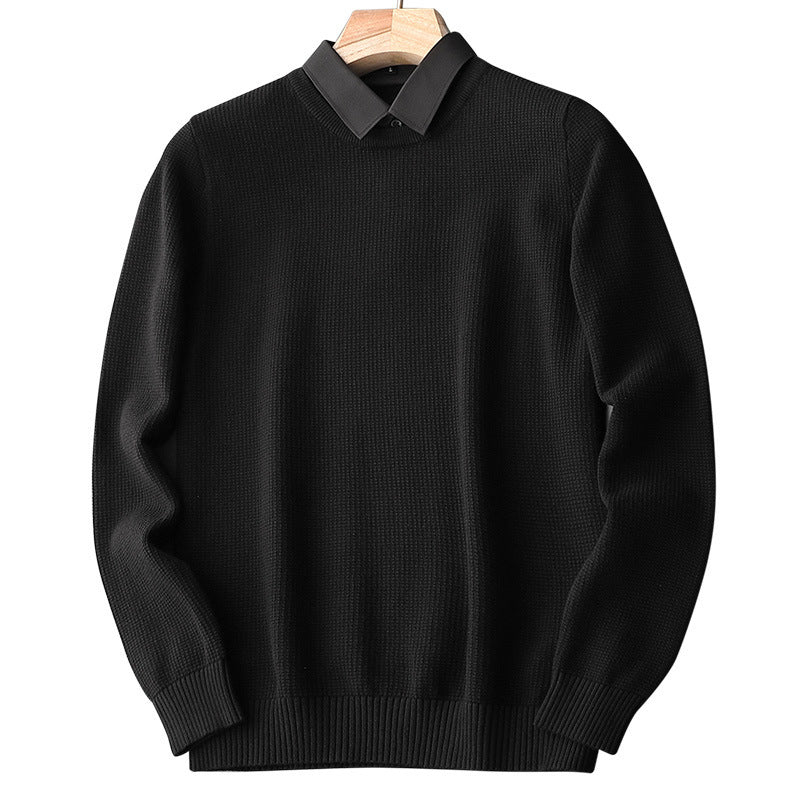 Fake Two-Piece Shirt Collar Knitted Sweater For Men - ANIBEY