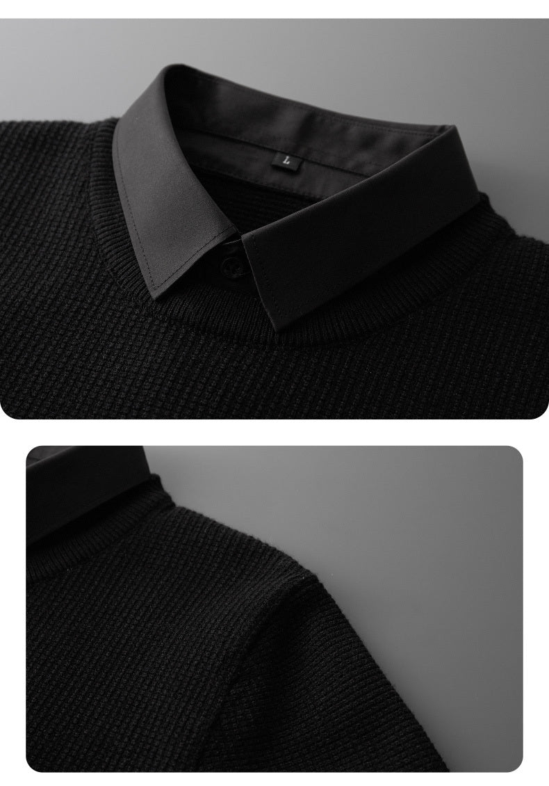 Fake Two-Piece Shirt Collar Knitted Sweater For Men - ANIBEY