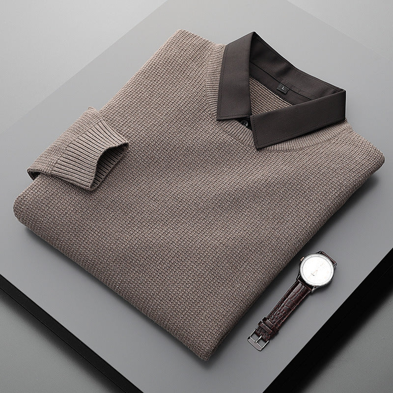 Fake Two-Piece Shirt Collar Knitted Sweater For Men - ANIBEY
