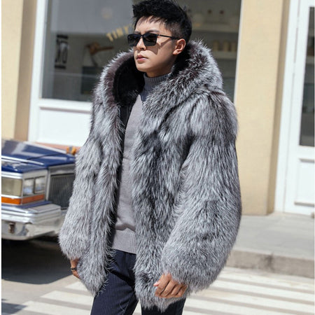 Hooded Fox Fur Men's Mink Fur - ANIBEY