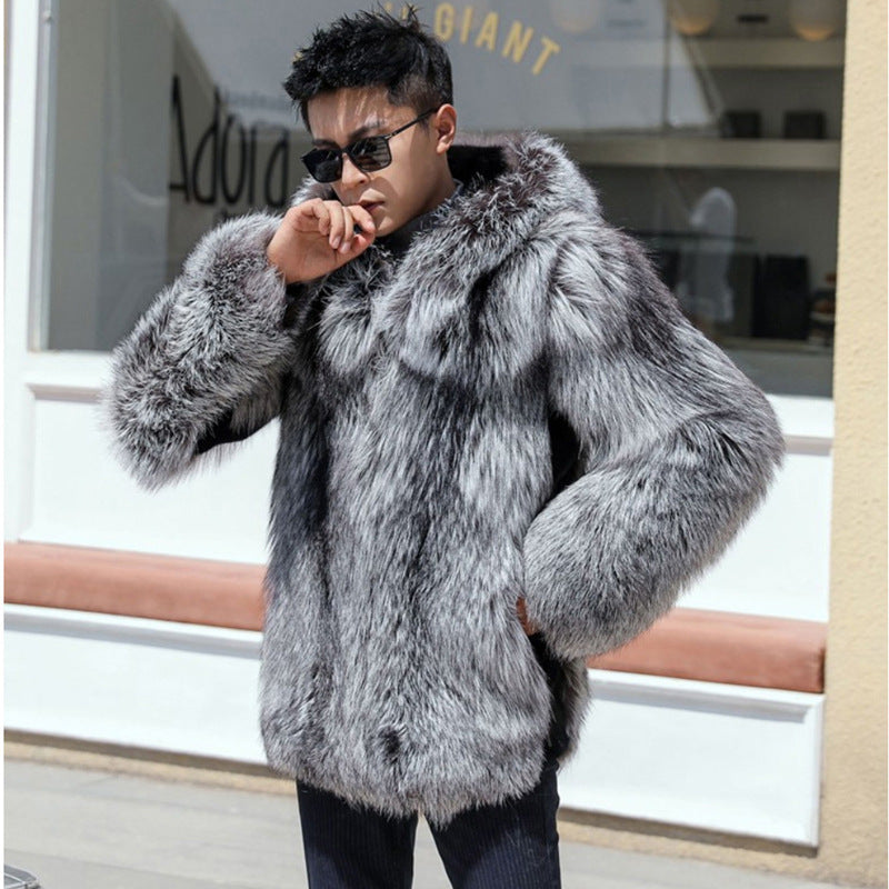 Hooded Fox Fur Men's Mink Fur - ANIBEY