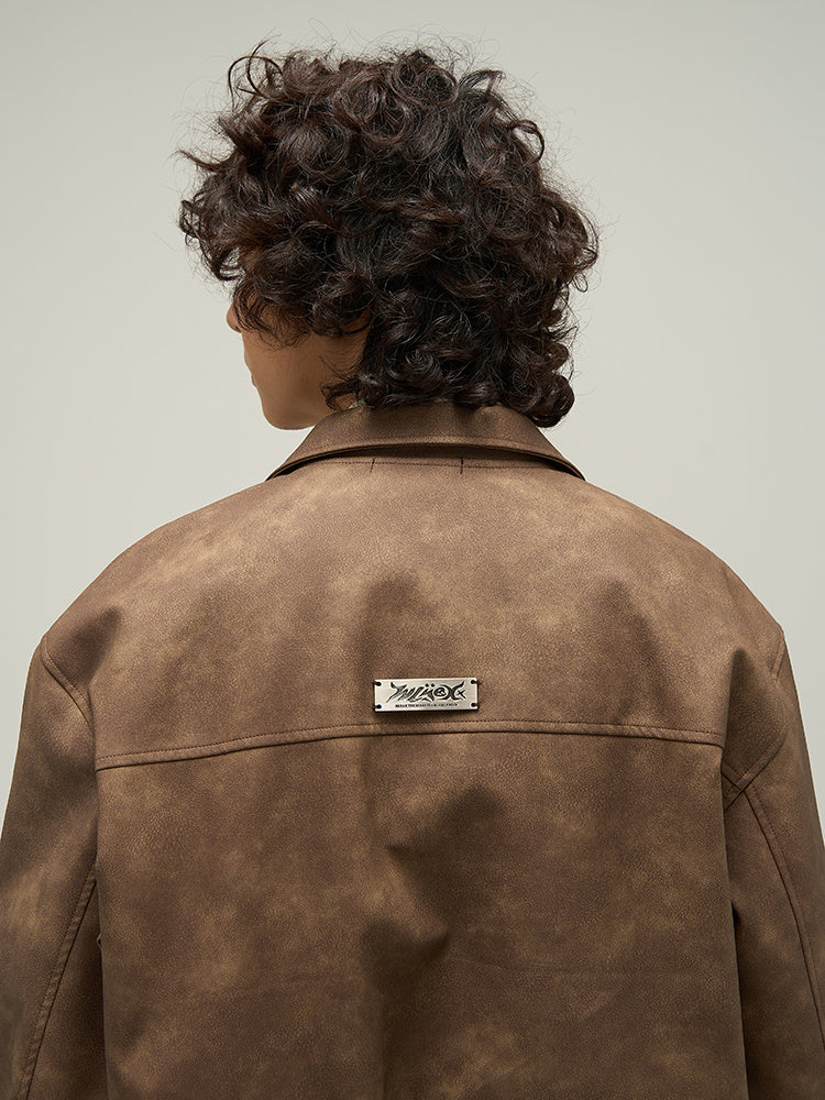 American Retro Brown Leather Jacket For Men - ANIBEY