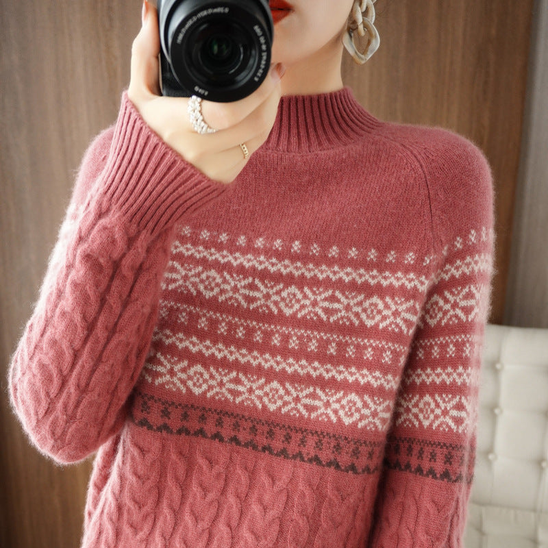Women's Loose Slimming Sweater Warm Retro Top Inner Sweater Long Sleeve - ANIBEY