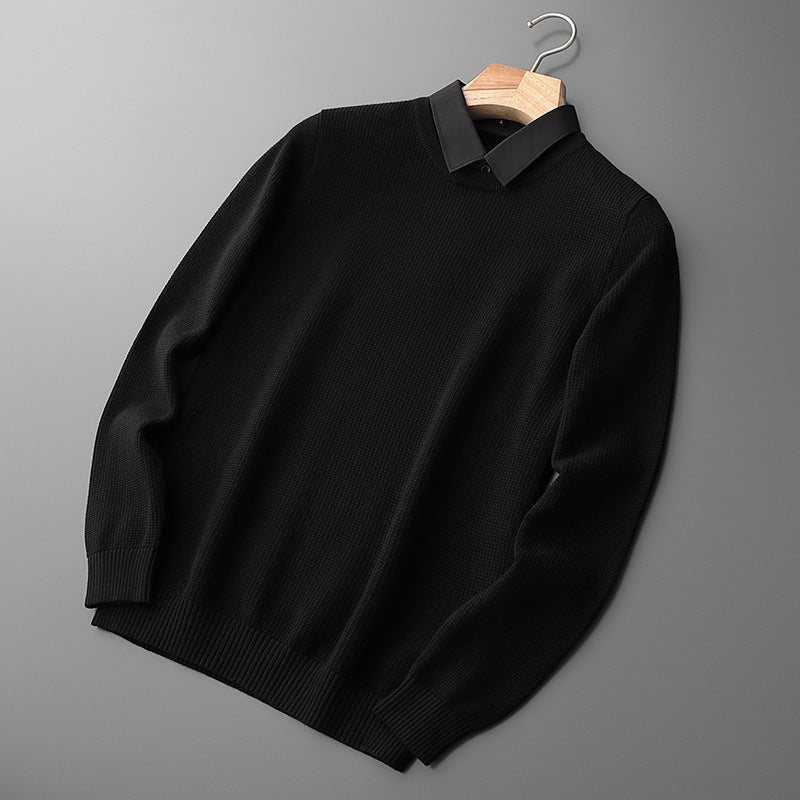 Fake Two-Piece Shirt Collar Knitted Sweater For Men - ANIBEY