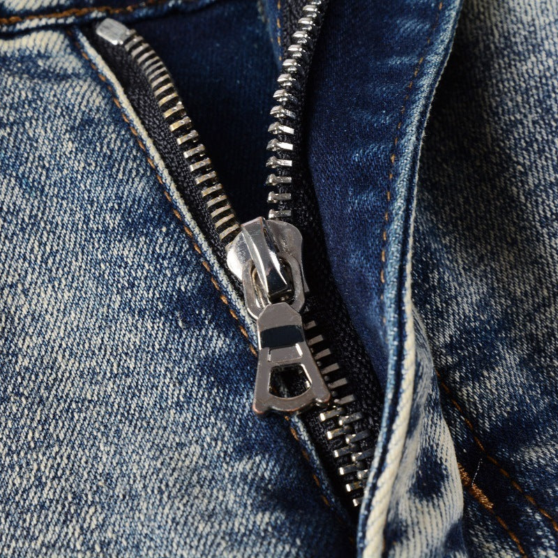High Street Blue Five-pointed Star Stretch Slim Jeans - ANIBEY