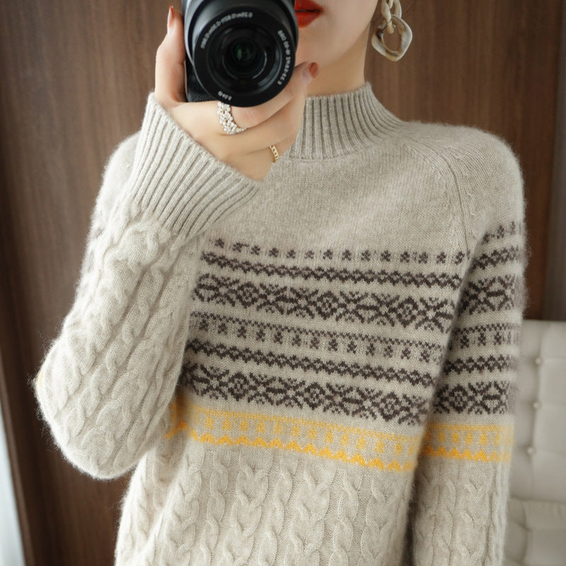 Women's Loose Slimming Sweater Warm Retro Top Inner Sweater Long Sleeve - ANIBEY