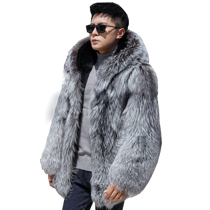 Hooded Fox Fur Men's Mink Fur - ANIBEY