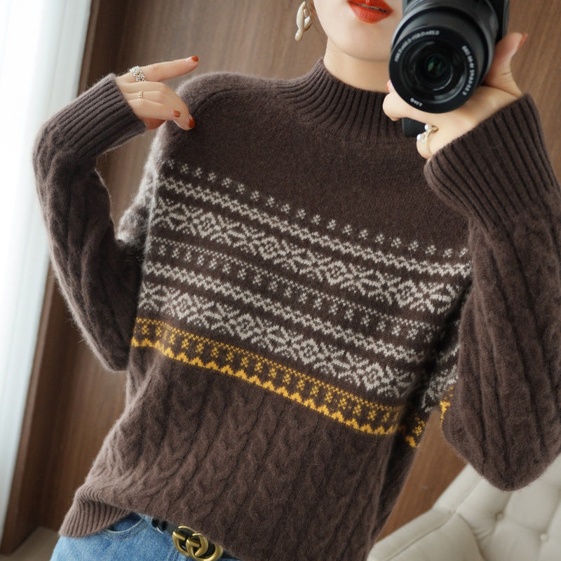 Women's Loose Slimming Sweater Warm Retro Top Inner Sweater Long Sleeve - ANIBEY