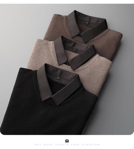 Fake Two-Piece Shirt Collar Knitted Sweater For Men - ANIBEY