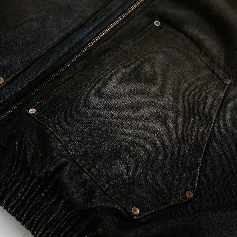 Distressed Dirty Denim Hooded Cotton Coat Jacket Winter Men - ANIBEY