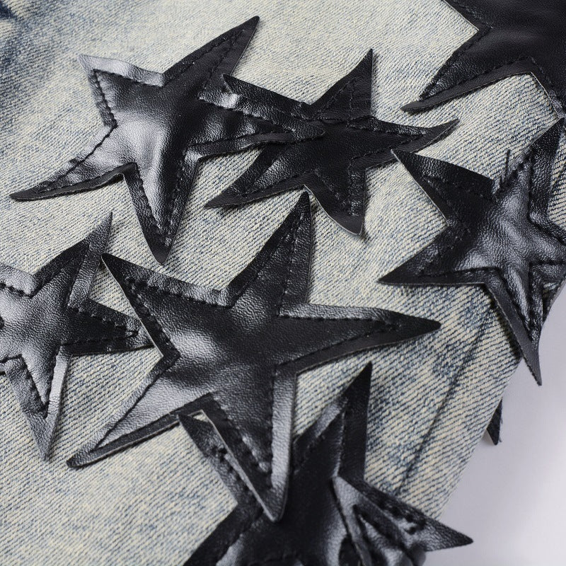High Street Blue Five-pointed Star Stretch Slim Jeans - ANIBEY