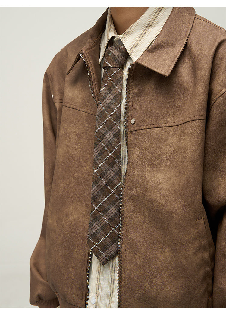 American Retro Brown Leather Jacket For Men - ANIBEY