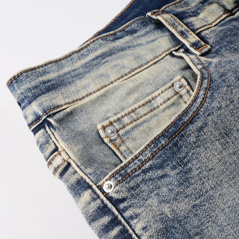 High Street Blue Five-pointed Star Stretch Slim Jeans - ANIBEY
