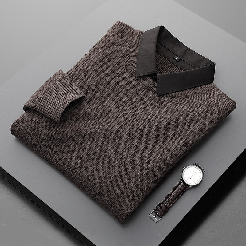 Fake Two-Piece Shirt Collar Knitted Sweater For Men - ANIBEY