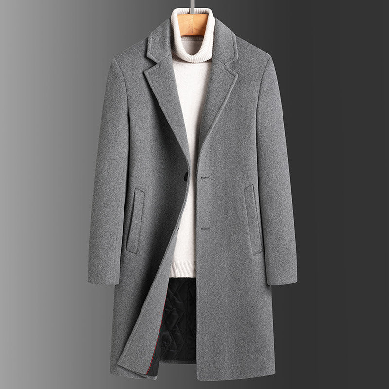 Winter Woolen Men's Slim Long Casual Trench Coat Thick Warm Jacket - ANIBEY