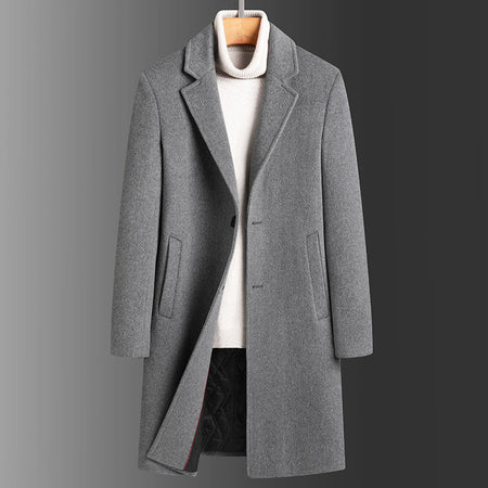 Winter Woolen Men's Slim Long Casual Trench Coat Thick Warm Jacket - ANIBEY
