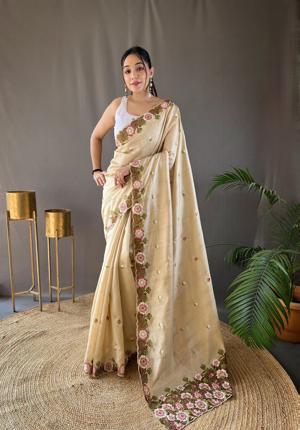 Sclout Women's Soft Silk Saree With Cut Boarder & Work Blouse Piece - ANIBEY