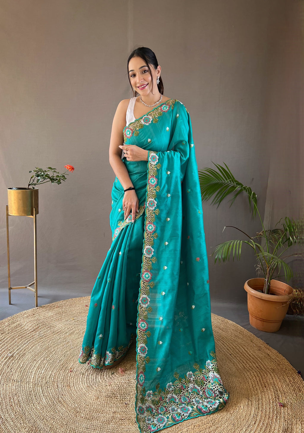 Sclout Women's Soft Silk Saree With Cut Boarder & Work Blouse Piece - ANIBEY