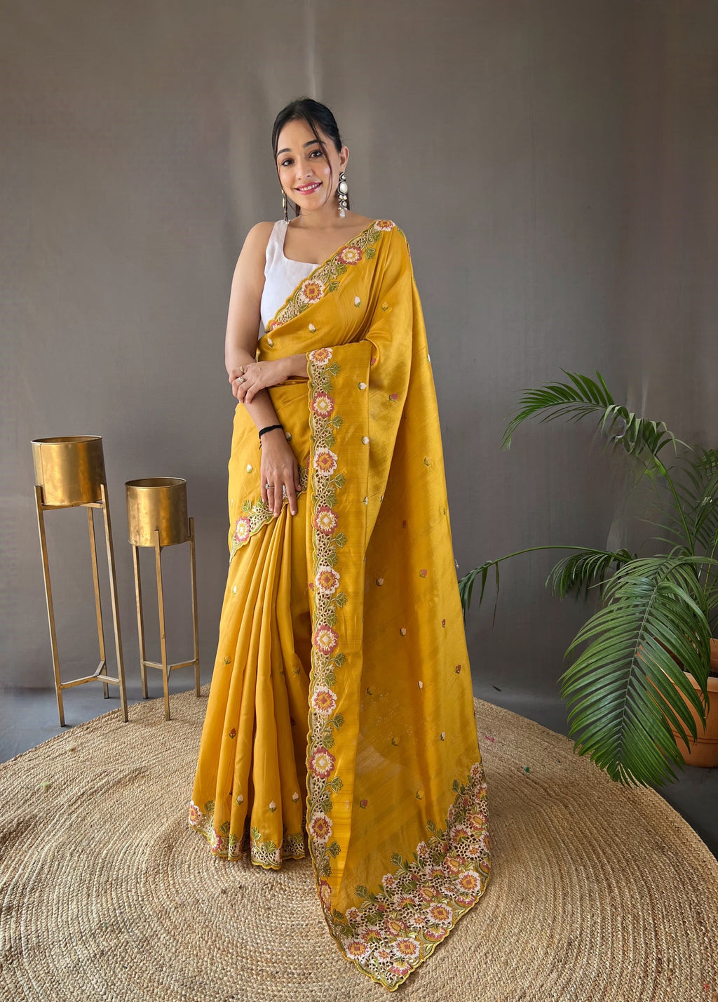 Sclout Women's Soft Silk Saree With Cut Boarder & Work Blouse Piece - ANIBEY