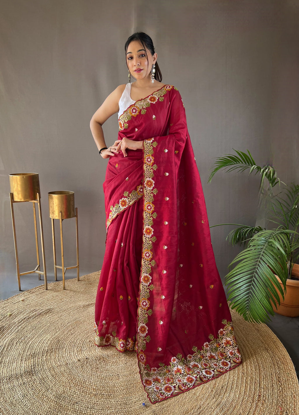 Sclout Women's Soft Silk Saree With Cut Boarder & Work Blouse Piece - ANIBEY