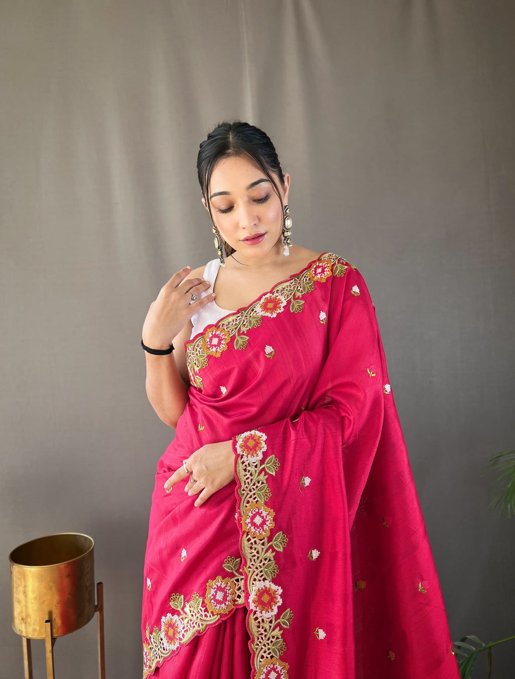 Sclout Women's Soft Silk Saree With Cut Boarder & Work Blouse Piece - ANIBEY