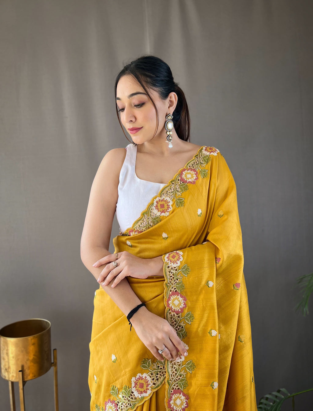 Sclout Women's Soft Silk Saree With Cut Boarder & Work Blouse Piece - ANIBEY