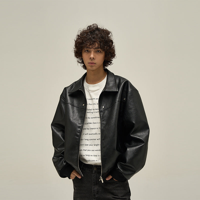 American Retro Brown Leather Jacket For Men - ANIBEY