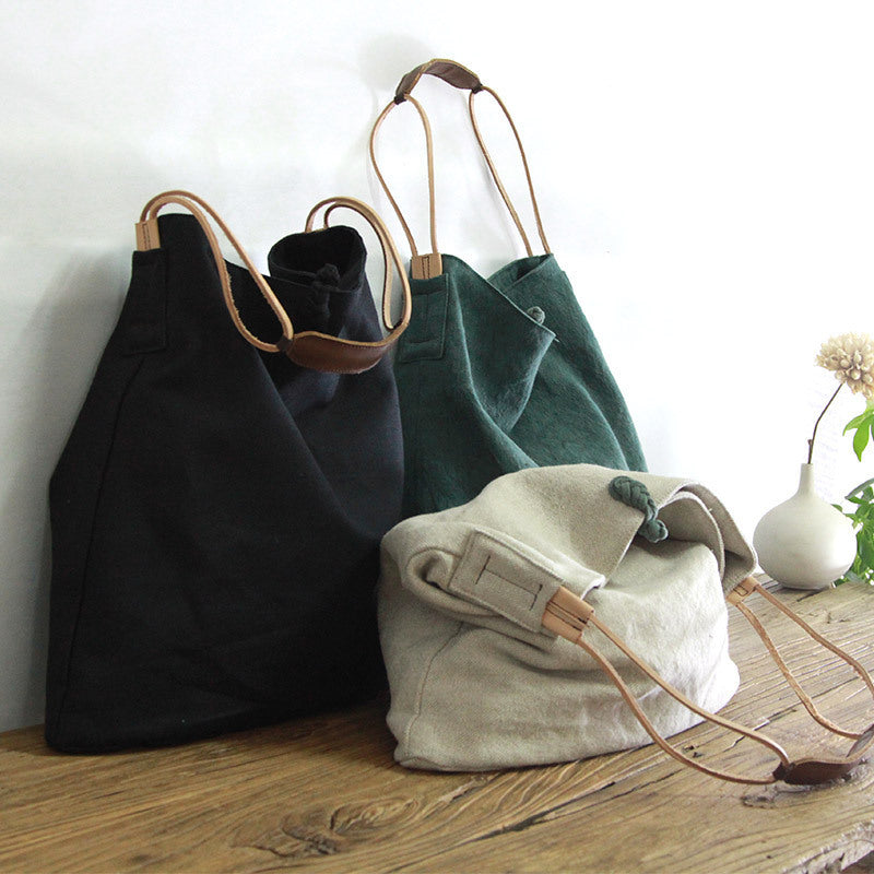 Casual One-shoulder Literary Hand Cloth Bag Handmade Disc Buckle Large Capacity - ANIBEY