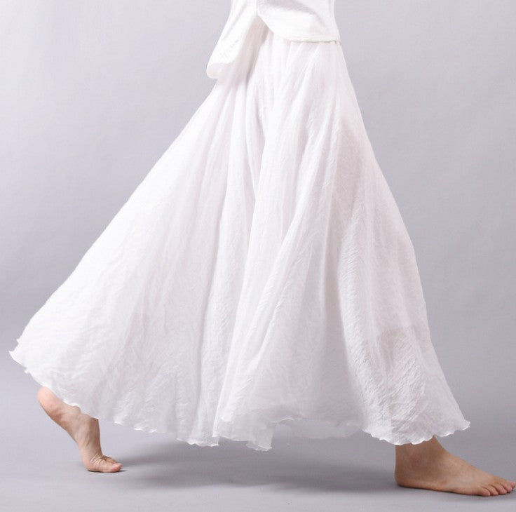 Mori Girl Art Plus Size Cotton And Linen Skirt Elastic Waist Linen A-line Skirt - ANIBEY