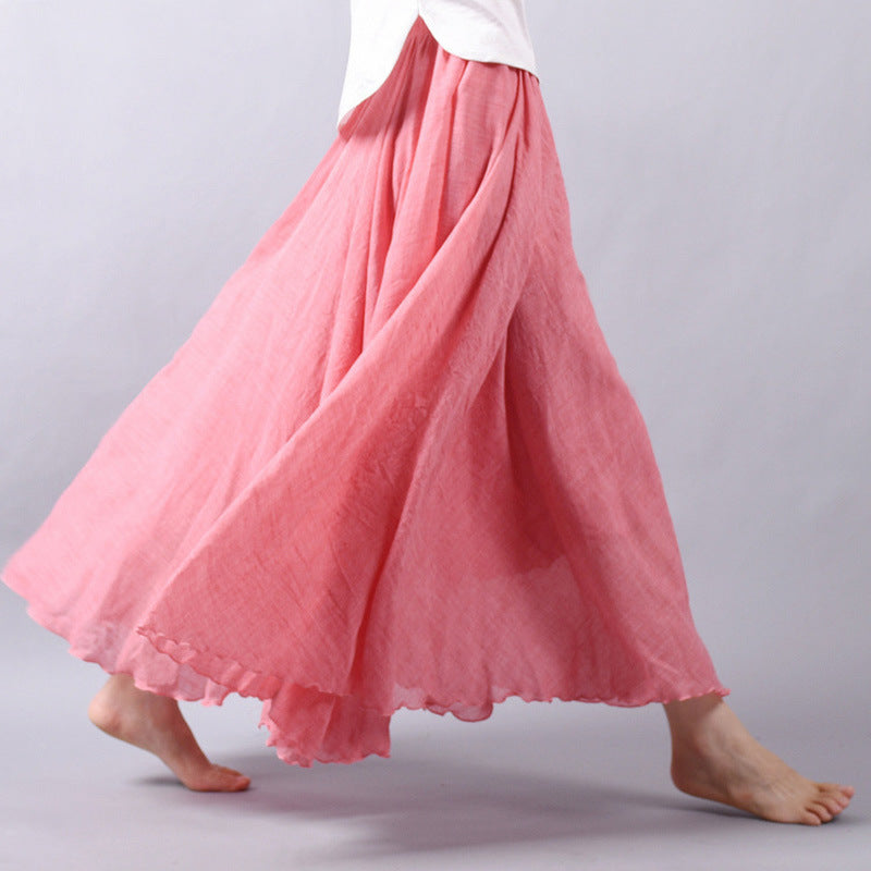 Mori Girl Art Plus Size Cotton And Linen Skirt Elastic Waist Linen A-line Skirt - ANIBEY