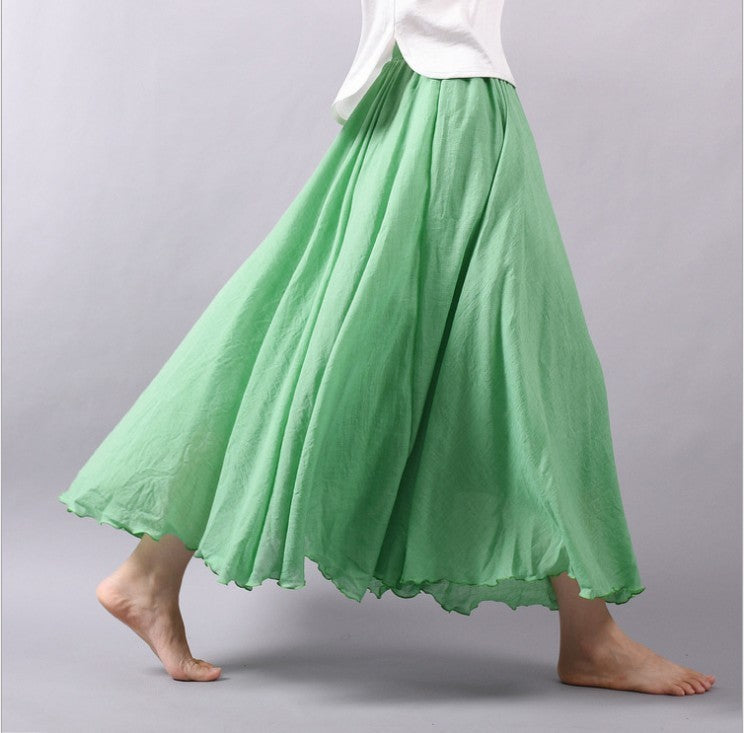 Mori Girl Art Plus Size Cotton And Linen Skirt Elastic Waist Linen A-line Skirt - ANIBEY