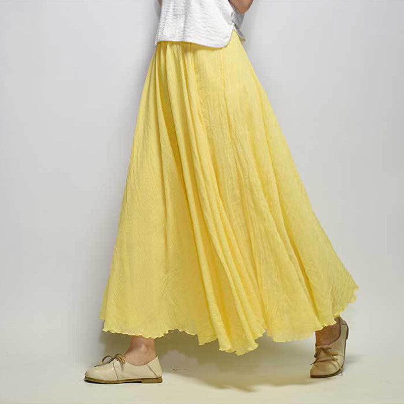 Mori Girl Art Plus Size Cotton And Linen Skirt Elastic Waist Linen A-line Skirt - ANIBEY