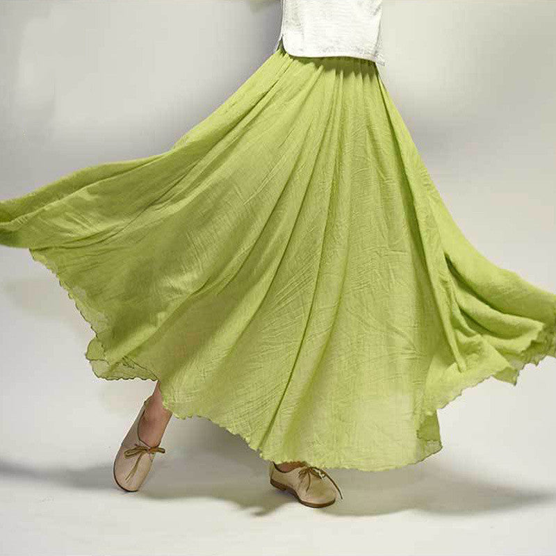 Mori Girl Art Plus Size Cotton And Linen Skirt Elastic Waist Linen A-line Skirt - ANIBEY