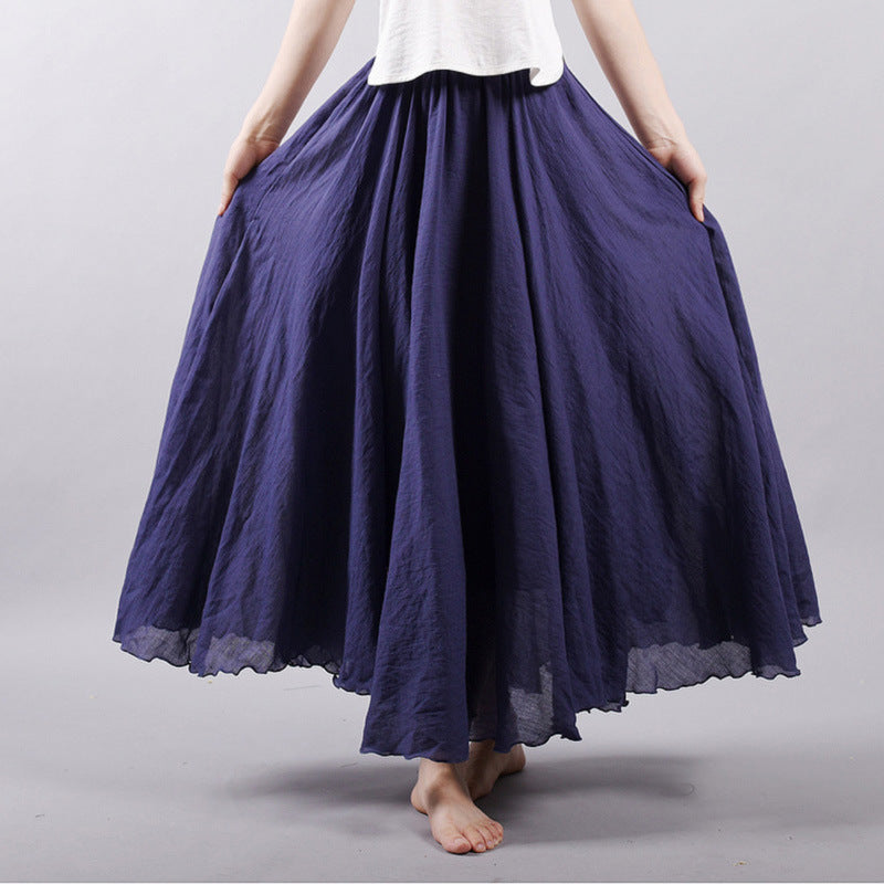 Mori Girl Art Plus Size Cotton And Linen Skirt Elastic Waist Linen A-line Skirt - ANIBEY