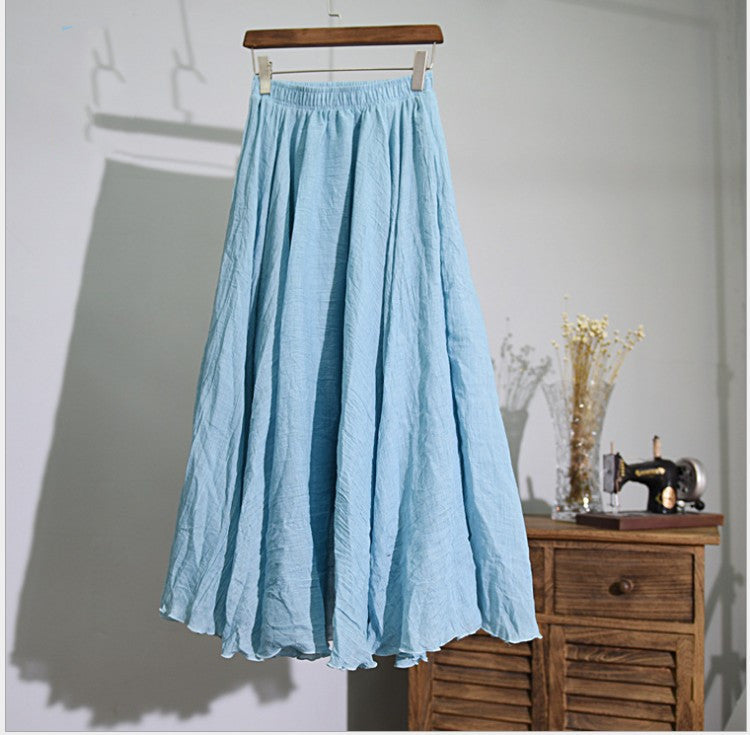 Mori Girl Art Plus Size Cotton And Linen Skirt Elastic Waist Linen A-line Skirt - ANIBEY