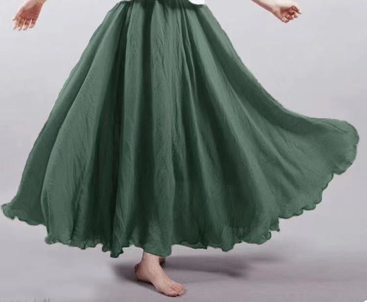 Mori Girl Art Plus Size Cotton And Linen Skirt Elastic Waist Linen A-line Skirt - ANIBEY