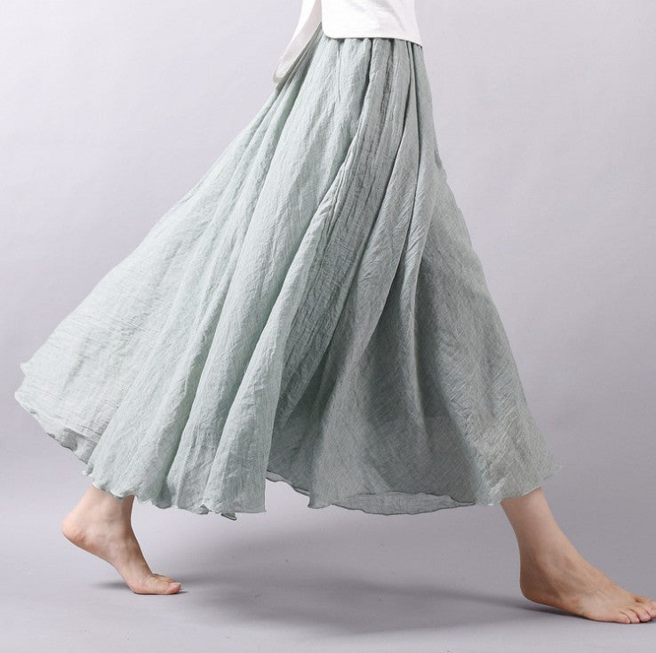 Mori Girl Art Plus Size Cotton And Linen Skirt Elastic Waist Linen A-line Skirt - ANIBEY